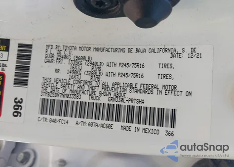 2022 Toyota Tacoma Sr5 V6 from USA, damaged, VIN 3TMBZ5DN7NM033583